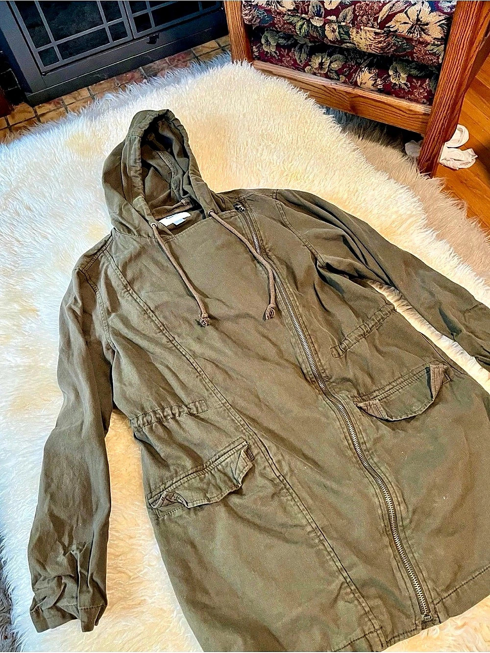 Old Navy Coat Womens Med Green Anorak Hooded Military Oversized Jacket Outdoors